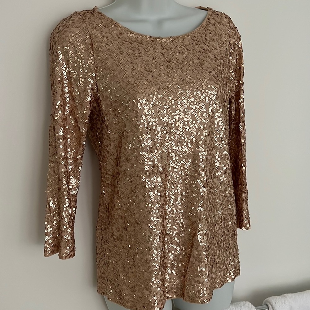 Blush Sequin J Crew sequin 3/4 length sleeve shirt